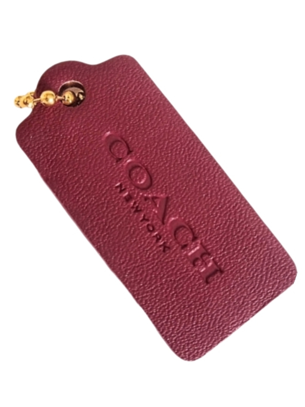 🍒 1.75" Coach Gold Cherry Red Smooth Leather Hangtag Bag Fob Charm Keychain